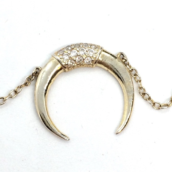 SHASHI 925 VERMEIL HORN NECKLACE RHINESTONE 18k GOLD PLATED STERLING DAINTY - Picture 4 of 11